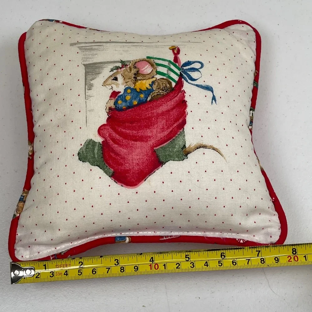Vintage Christmas‎ Mouse Stocking Decorative Accent Pillow Red White 80s 90s